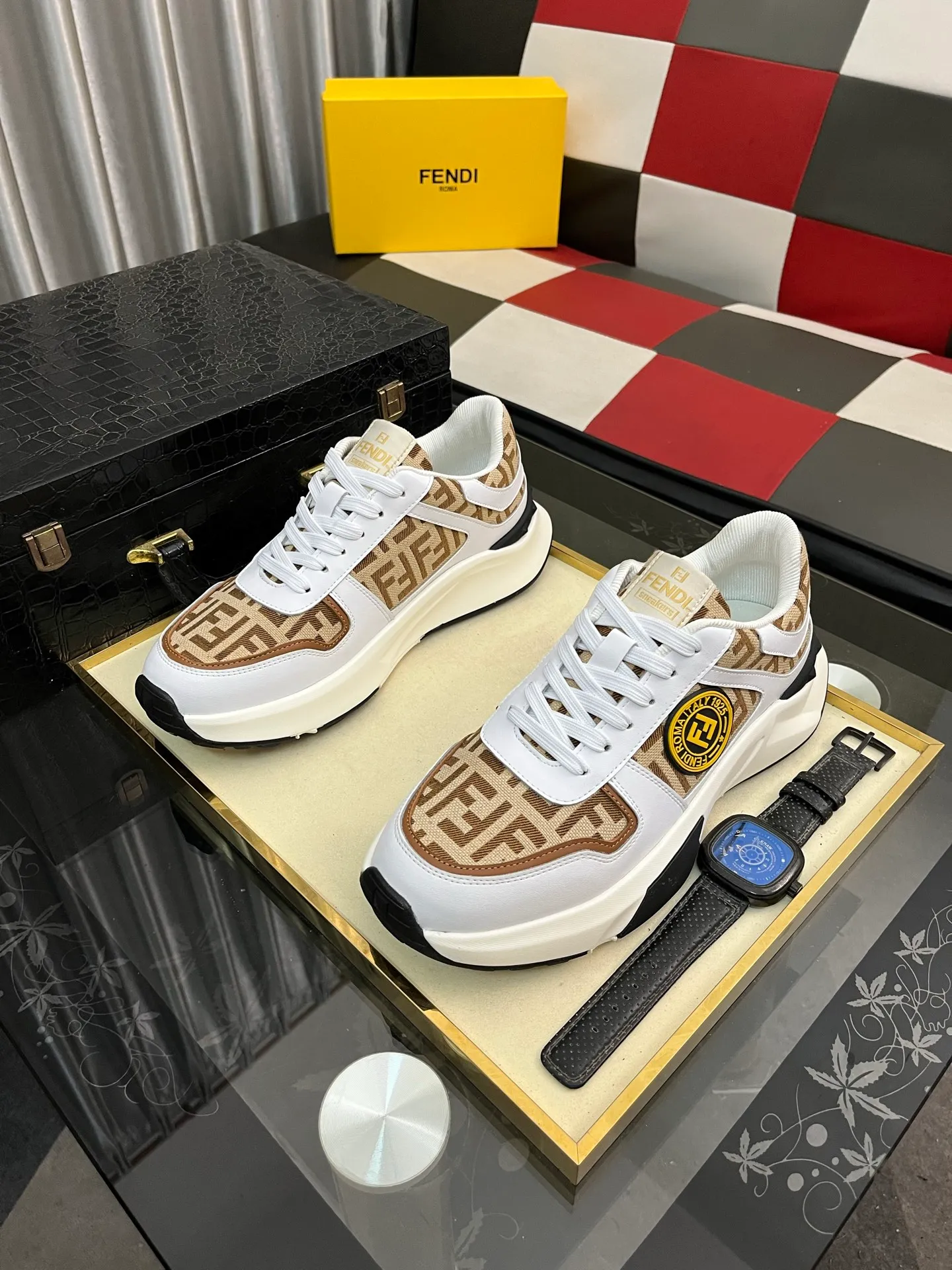 Men's shoes 💰458⌚️⌚️【FENDI】original quality.~ Unique modern style sneakers. 🏃A must-have casual shoe for trendy men😍😍 Original brand imported from Italy, imported original leather, sheep lining (refuses to discolor and grind feet) Sole: Original sole provided by the original factory, French lazy style design ⚠️Fit to the feet, original quality, super comfortable original sole. Just like shooting the real thing 🎬The real thing is better Code number: 38-444️⃣Colors available